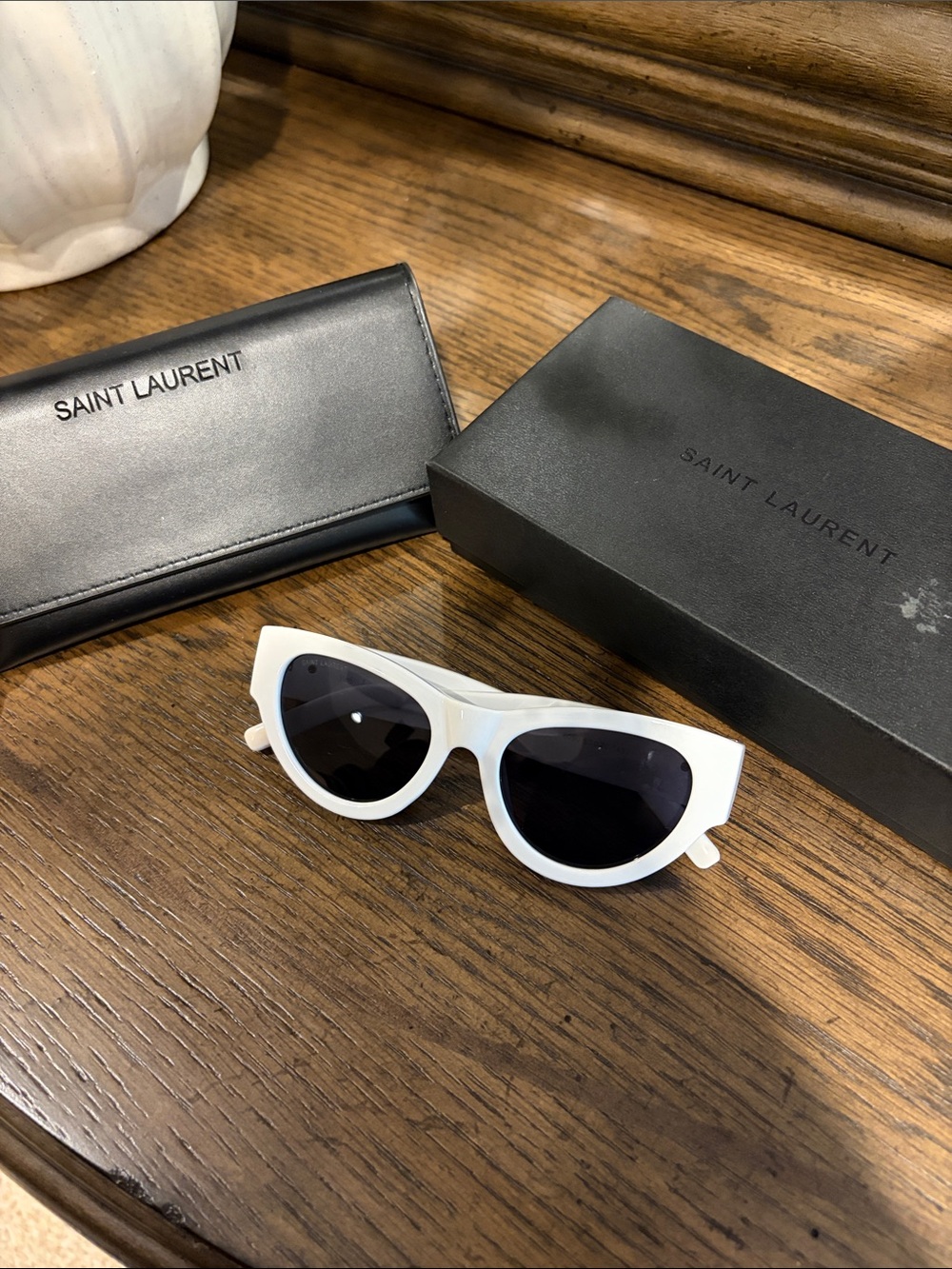 Saint Laurent White Cat-Eye Sunglasses with Black Lenses